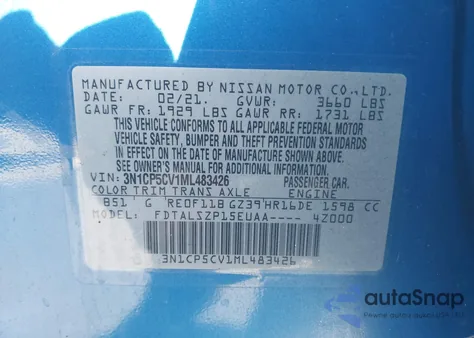 2021 Nissan Kicks Sv Xtronic Cvt из США, поврежденный, VIN 3N1CP5CV1ML483426